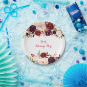 Red Floral Marsala Fall Bridal Shower Paper Plates (Party)