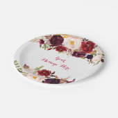 Red Floral Marsala Fall Bridal Shower Paper Plates (Angled)