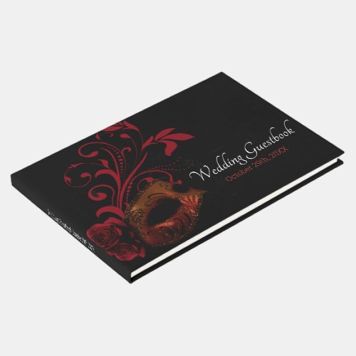 Red Floral Mask Wedding Guest Book