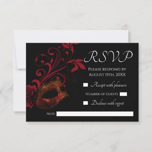 Red Floral Mask Wedding RSVP card