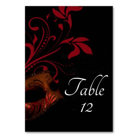 Red Floral Mask Wedding Table Card