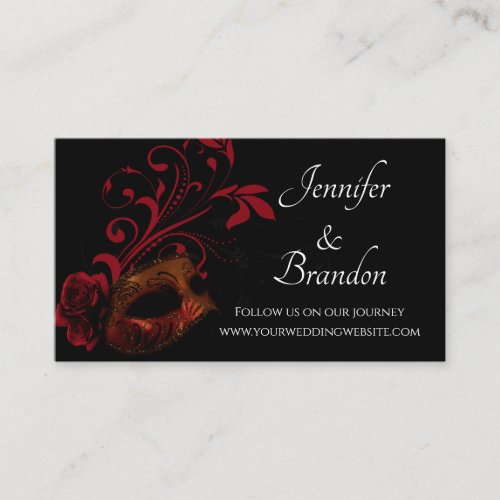 Red Floral Mask Wedding Website Enclosure Card