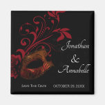 Red Floral Masquerade Save The Date Magnet