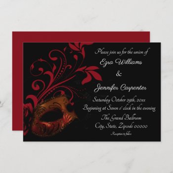 Red Floral Masquerade Wedding Invitation by capturedbyKC at Zazzle