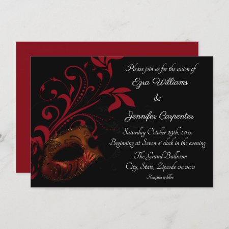 Red Floral Masquerade Wedding Invitation