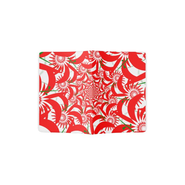 Red floral meadow passport holder (Opened)
