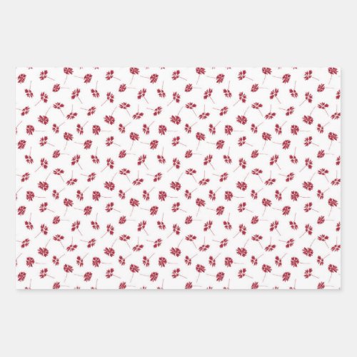 Red Floral Mixed Designs Wrapping Paper Set