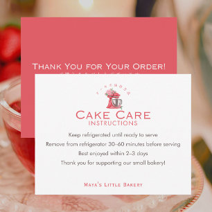 Red Floral Mixer Cake Care Instructions Thank You Card