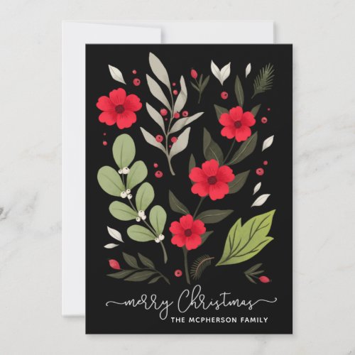 Red Floral Modern Botanical Christmas Card