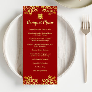 Red floral modern Chinese wedding banquet Menu