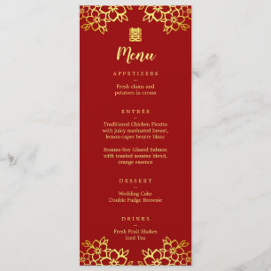 Red floral modern Chinese wedding  Menu