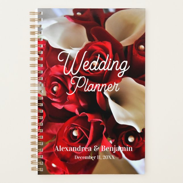 Red Floral Modern Elegant Flowers Wedding  Planner (Front)