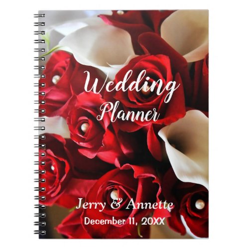 Red Floral Modern Elegant Flowers Wedding Planner Notebook
