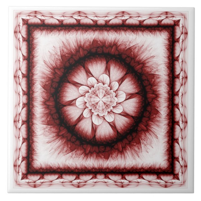 Red floral modern pattern ceramic tile (Front)