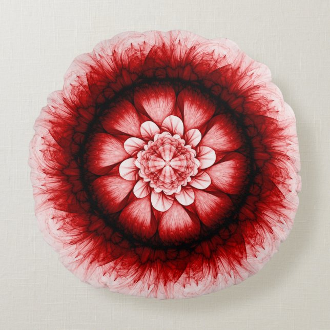Red floral modern pattern round pillow (Front)