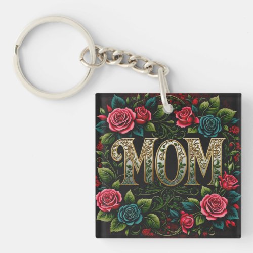 red floral mom keychain