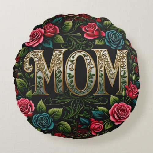 red floral mom round pillow
