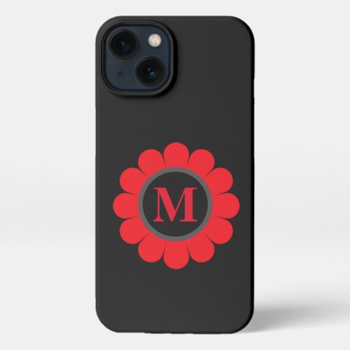 Red Floral Monogram Black Custom Name Cool iPhone 13 Case