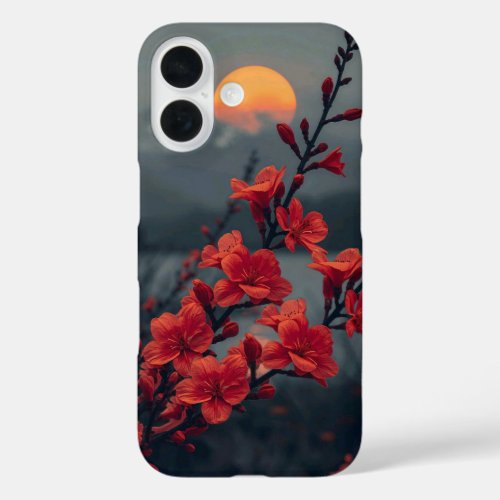 Red Floral Moon Phone Case | Elegant Red Blossoms