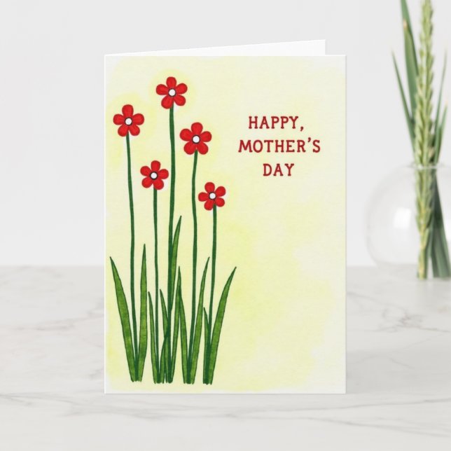 Red Floral Mothers Day Art Card (Front)