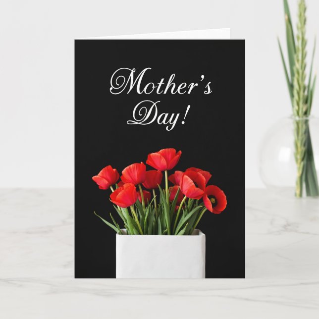 Red Floral Mothers Day Greeting Card (Front)