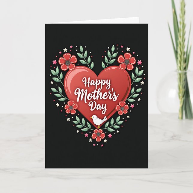 Red Floral Mothers Day Heart Card (Front)