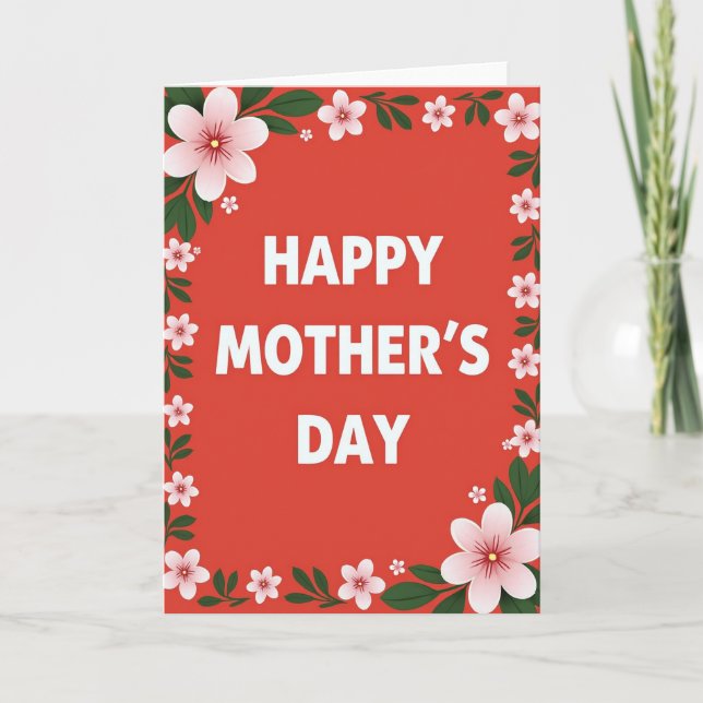 Red Floral Mothers Day Paper Card (Front)