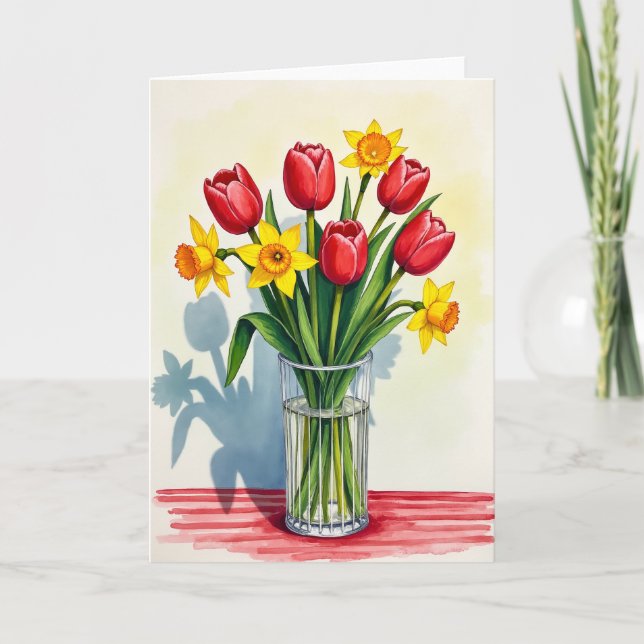 Red Floral Mothers Day Still Life Card (Front)