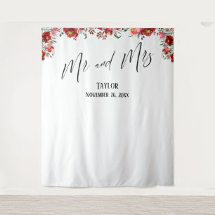 Red Floral Mr and Mrs Photo Backdrop