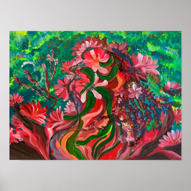 Red Floral - Om Canvas Painting Poster (Front)