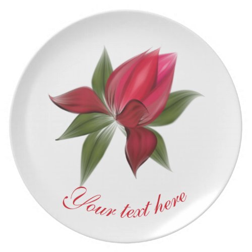 Red Floral on White Melamine Plate