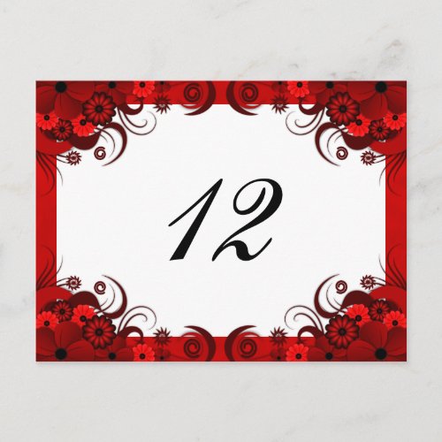 Red Floral on White Reception Table Number Cards