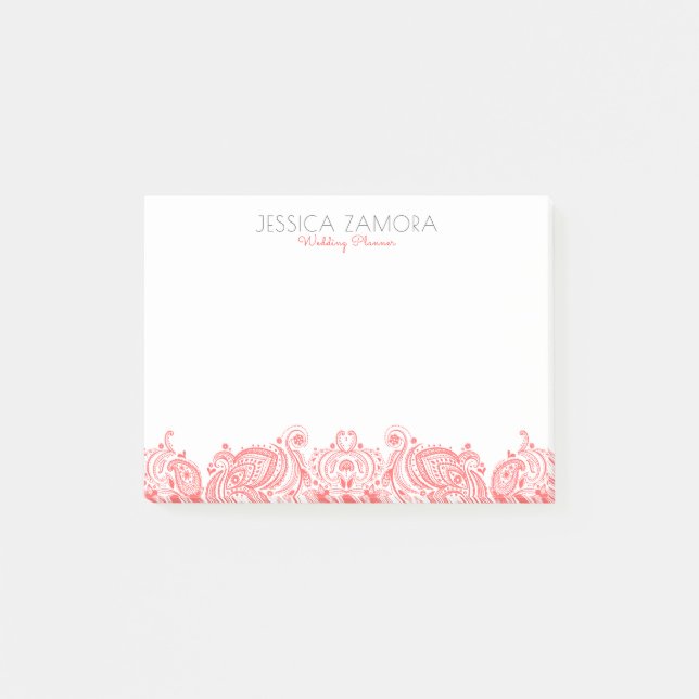 Red Floral Paisley Lace Post-it Notes (Front)