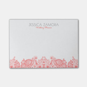 Red Floral Paisley Lace Post-it Notes