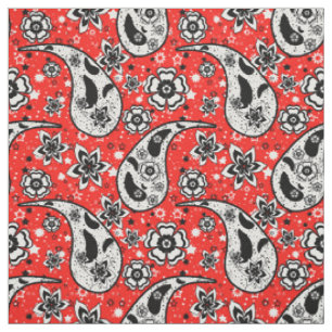 Red Floral Paisley Pattern Design  Fabric