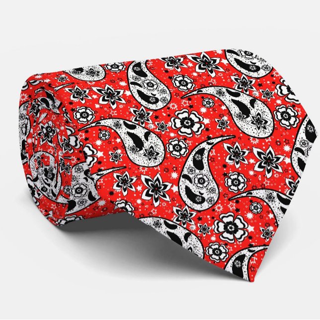 Red Floral Paisley Pattern Design  Neck Tie (Creator Uploaded)