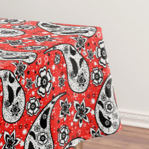 Red Floral Paisley Pattern Design Tablecloth