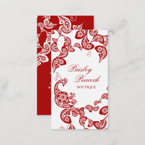 Red Floral Paisley Peacock Stylish Chic Elegant Business Card