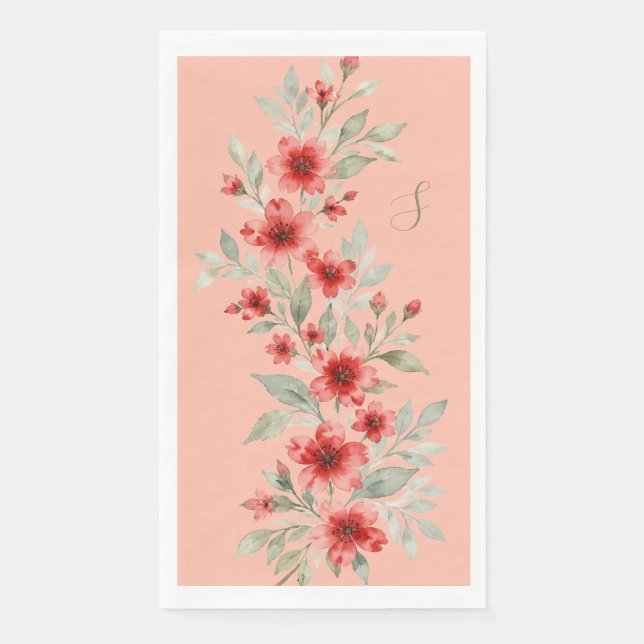 Red floral paper guest towels (Front)