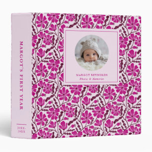 Red Floral Pattern Baby Photo Album 3 Ring Binder