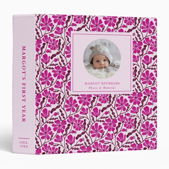 Red Floral Pattern Baby Photo Album 3 Ring Binder (Front/Spine)