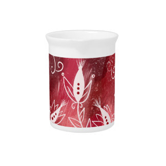 Red Floral Pattern Beverage Pitcher