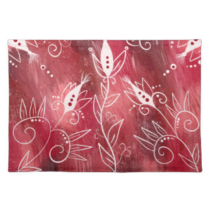Red Floral Pattern Cloth Placemat
