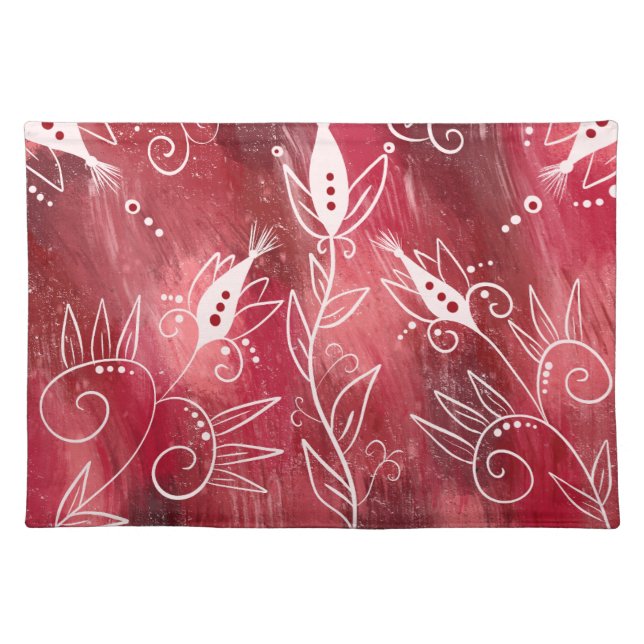 Red Floral Pattern Cloth Placemat (Front)