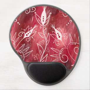 Red Floral Pattern Gel Mouse Pad