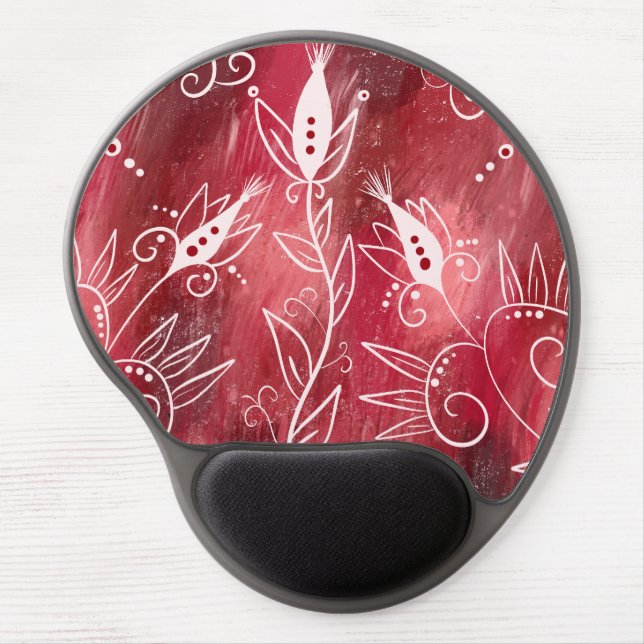 Red Floral Pattern Gel Mouse Pad (Front)