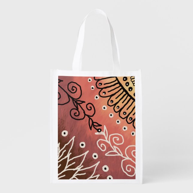 Red Floral Pattern Grocery Bag (Front)
