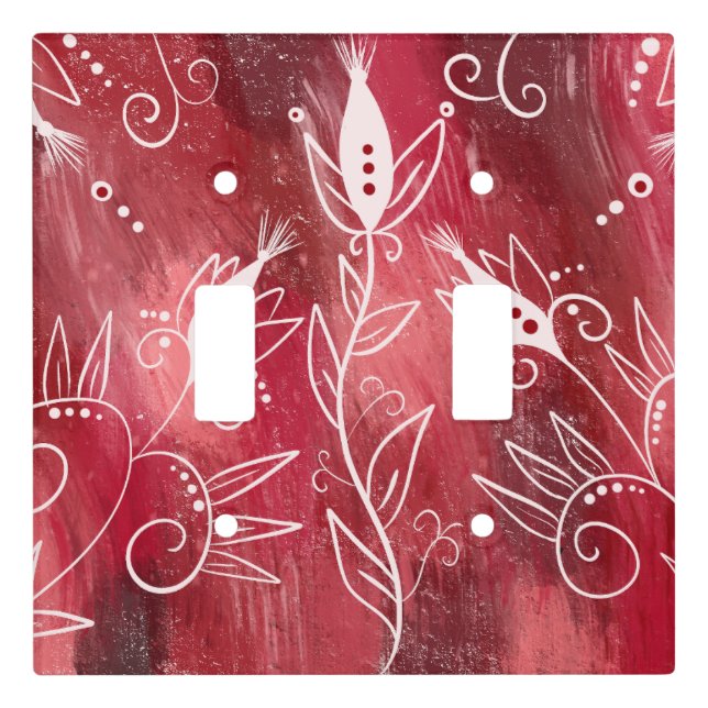 Red Floral Pattern Light Switch Cover (Front)