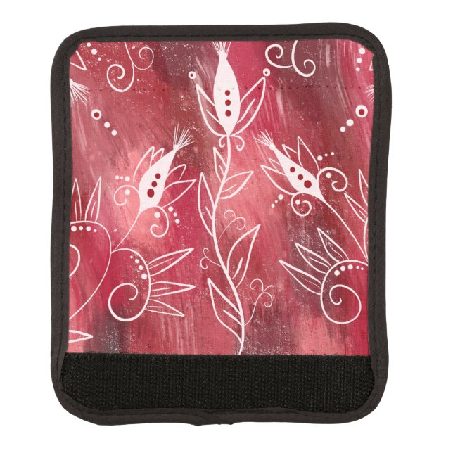 Red Floral Pattern Luggage Handle Wrap (Front)
