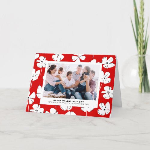 Red Floral Pattern Modern Valentines Day Holiday Card